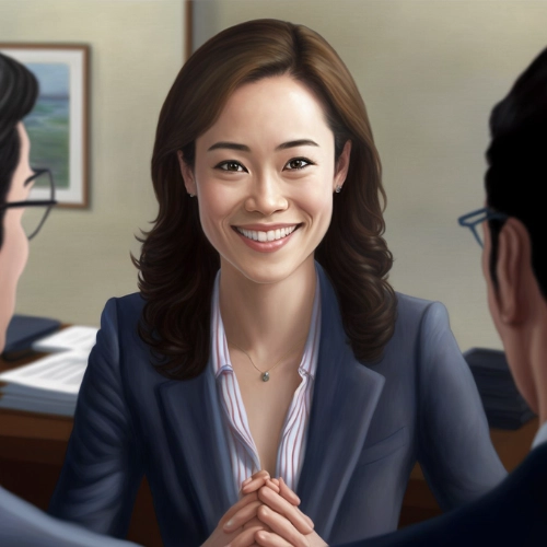 Oil painting of female Japanese attorney