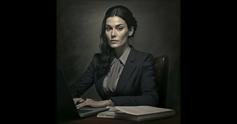 Female Lawyer working on his laptop oil painting