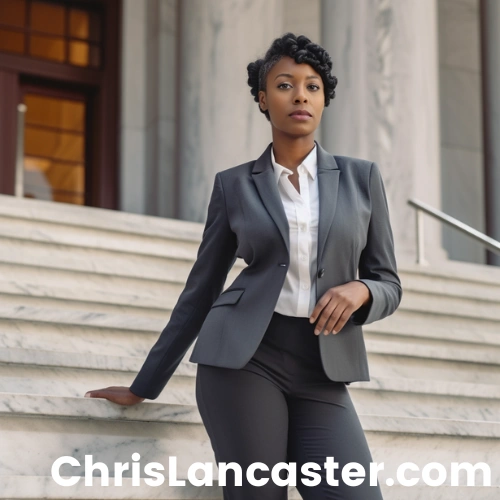 female lawyer in front of the courthouse